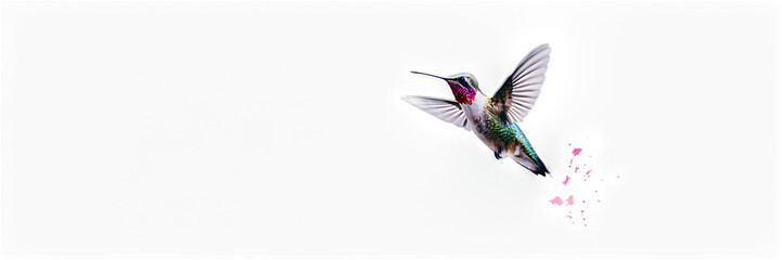 Obraz premium A vibrant watercolor painting of a hummingbird in flight, with soft, flowing brushstrokes capturing its delicate feathers and movement. The bird is perched mid-air, surrounded by subtle watercolor 