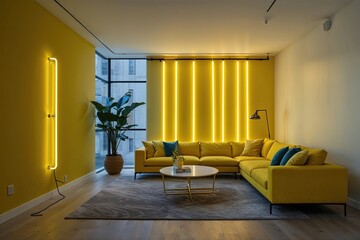 Vibrant Yellow Neon Lights with Dynamic Motion and High Brightness