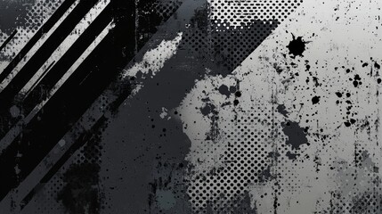 Abstract Digital Artwork Grunge Background with Black Brushstrokes Ink Splatters and Urban Textures