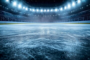 Ice Rink Under Bright Lights Empty Arena