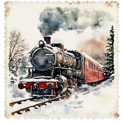 Vintage Post Stamp Winter Design l Old Distressed Texture Christmas Postage Stamp l Calm Atmosphere Cold Season Grunge Stamp