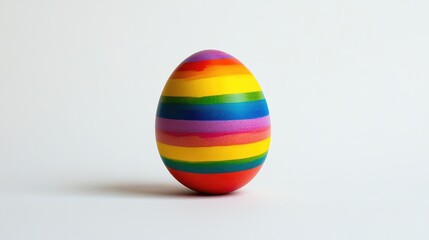 Vibrantly Colored Easter Egg Displaying Stripes of Many Colors, Perfect for Celebrating Spring, Family Gatherings, and Seasonal Decorations