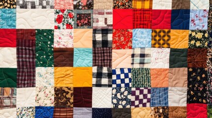 A quilt made from patches of various colors and patterns, Symbolizing the unity of diverse experiences, minimalist composition