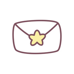 Kawaii letter icon. Hand drawn illustration of a closed envelope with a star shape seal on it isolated on a white background. Cute winter holiday sticker. Vector 10 EPS.