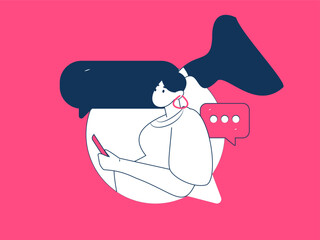 Virtual characters social communication concept business flat vector hand drawn illustration
