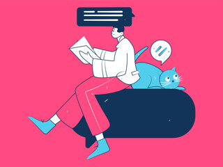 Virtual characters social communication concept business flat vector hand drawn illustration
