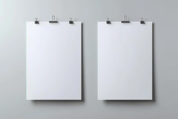 Blank White Posters Hanging on Wall with Clip