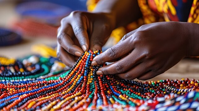 Artisans craft a vibrant Swazi beaded necklace, blending skill with cultural tradition