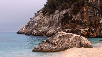 Rocky coast of the island of Sardinia in the Mediterranean Sea