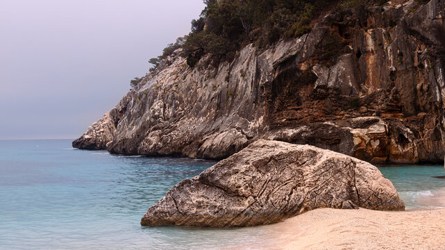 Rocky coast of the island of Sardinia in the Mediterranean Sea