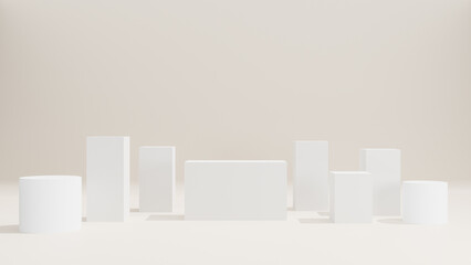Abstract Background. White podium for premium products display, nature advertising cosmetic concept on white background. 3d rendering