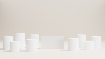 Abstract Background. White geometric shapes podium for premium products display, nature advertising cosmetic concept on white background. 3d rendering