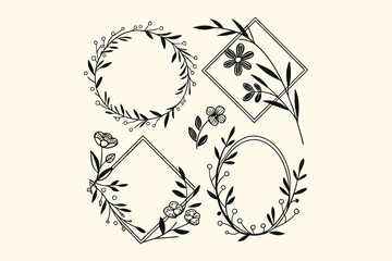 black and white Floral Frame vector