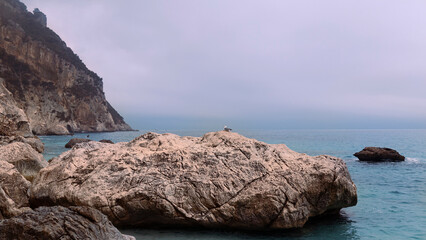 Rocky coast of the island of Sardinia in the Mediterranean Sea
