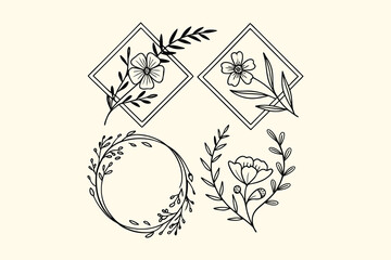 black and white Floral Frame vector