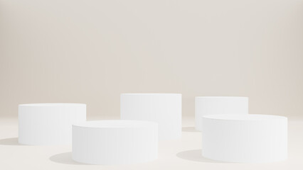 White geometric shapes podium for premium products display, nature advertising cosmetic concept on white background. 3d rendering