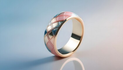 Gold ring with geometric patterns, minimalist aesthetic, 3D illustration, ring jewelry, trendy, aesthetic.