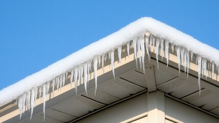 Obraz premium Icicles Hanging from Rooftop Under Soft Morning Light