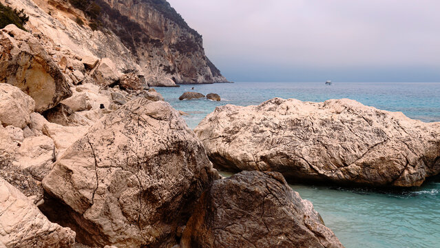 Rocky coast of the island of Sardinia in the Mediterranean Sea
