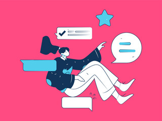 Virtual characters social communication concept business flat vector hand drawn illustration
