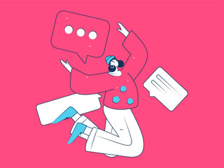 Virtual characters social communication concept business flat vector hand drawn illustration
