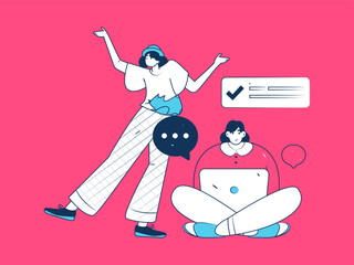 Virtual characters social communication concept business flat vector hand drawn illustration
