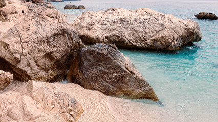 Rocky coast of the island of Sardinia in the Mediterranean Sea