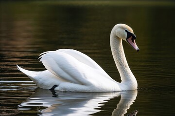 Fototapeta premium Elegant White Swan Reflecting in Calm Water