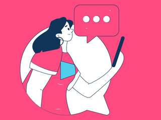 Virtual characters social communication concept business flat vector hand drawn illustration
