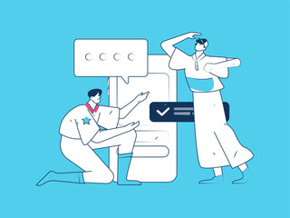 Virtual characters social communication concept business flat vector hand drawn illustration
