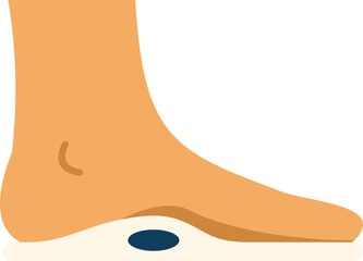 Human foot standing on orthopedic insole with arch support, providing comfort and correcting flatfoot issues