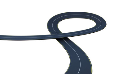 3D Infinity Loop Road Design: Winding Asphalt Highway Curves Through Floating Landscapes, Sunny...