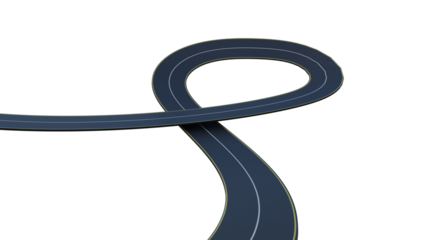 3D Infinity Loop Road Design: Winding Asphalt Highway Curves Through Floating Landscapes, Sunny Sky, and Endless Loops Symbolizing Speed, Mobility, Innovation, and Boundless Opportunities png