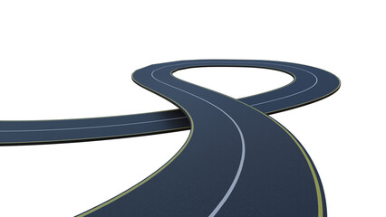 3D Infinity Loop Road Design: Winding Asphalt Highway Curves Through Floating Landscapes, Sunny...