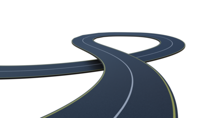 3D Infinity Loop Road Design: Winding Asphalt Highway Curves Through Floating Landscapes, Sunny Sky, and Endless Loops Symbolizing Speed, Mobility, Innovation, and Boundless Opportunities png