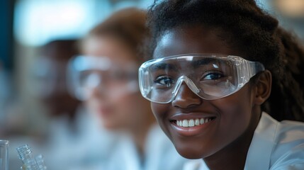 stem education, students in a high school science lab wear goggles and eagerly collaborate on experiments, eyes sparkling with excitement
