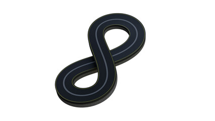 Fototapeta premium 3D Infinity Loop Road Design: Winding Asphalt Highway Curves Through Floating Landscapes, Sunny Sky, and Endless Loops Symbolizing Speed, Mobility, Innovation, and Boundless Opportunities png