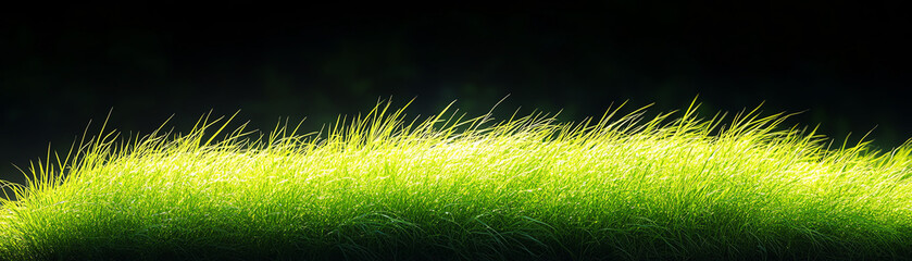 Obraz premium Lush green grass sunlight against dark backdrop, showcasing nature vibrant beauty.