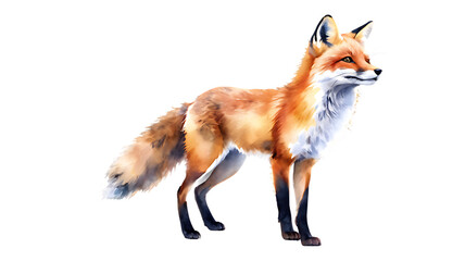 Obraz premium A playful fox in watercolor, with bright orange fur and a mischievous expression, set against a transparent background.
