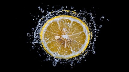Splashing lemon slice in water food photography studio setting high-contrast lighting freshness concept for culinary inspiration