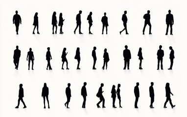 Minimalist Black and White Vector Illustration of Human Silhouettes in Various Poses