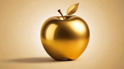 Golden apple resting on a rich gold background, showcasing its vibrant color and smooth texture.