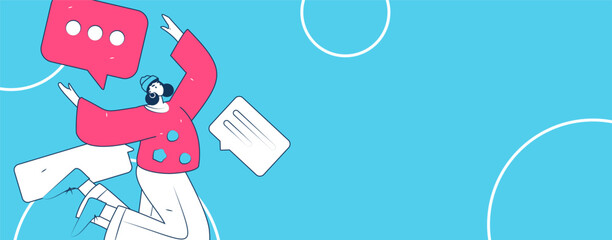 Virtual characters social communication concept business flat vector hand drawn illustration
