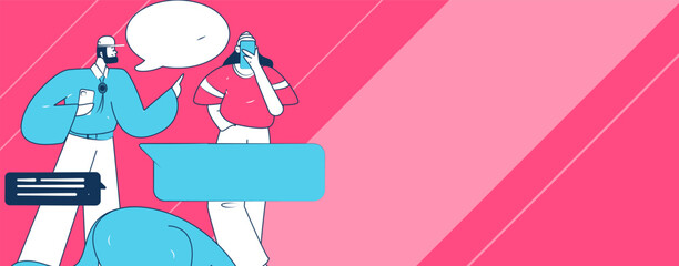 Virtual characters social communication concept business flat vector hand drawn illustration
