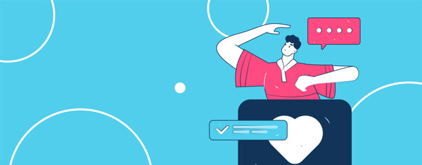 Virtual characters social communication concept business flat vector hand drawn illustration
