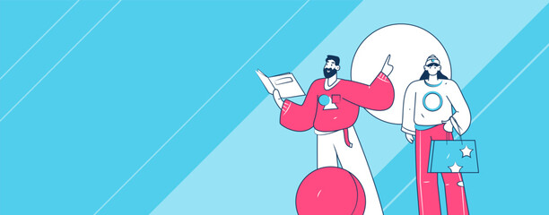 Virtual characters social communication concept business flat vector hand drawn illustration
