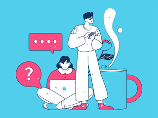 Virtual characters social communication concept business flat vector hand drawn illustration
