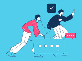 Virtual characters social communication concept business flat vector hand drawn illustration
