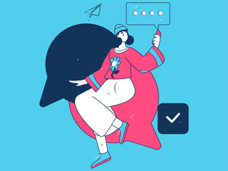 Virtual characters social communication concept business flat vector hand drawn illustration
