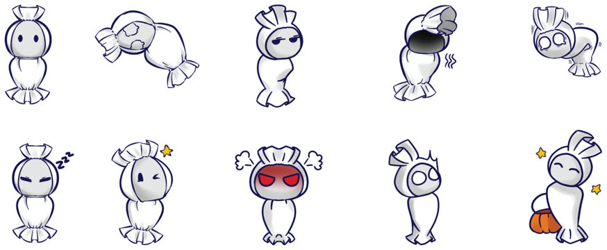 Cute wrapped ghost with many pose